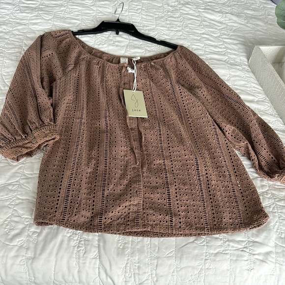 JOIE Cotton Boho Bohemian Peasant Eyelet Top Blouse - Picture 6 of 11